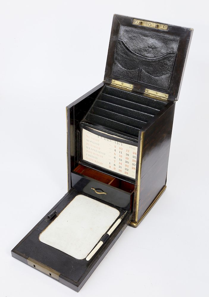 Appraisal: th Century English Coromandel Wood Traveling Stationery Box Exclusive on