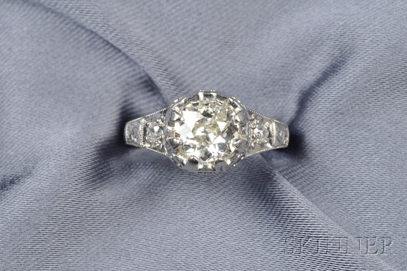 Appraisal: Platinum and Diamond Solitaire prong-set with an old mine-cut diamond