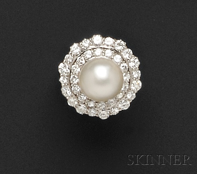 Appraisal: Platinum Natural Pearl and Diamond Ring set with a natural