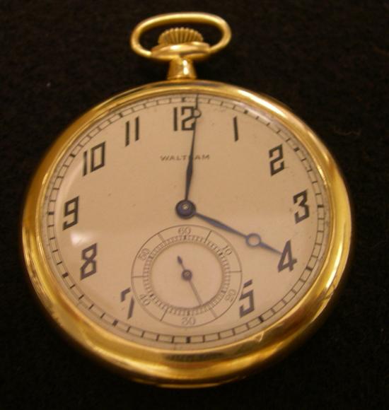 Appraisal: WATCH Waltham size open face pocket watch K gold flip