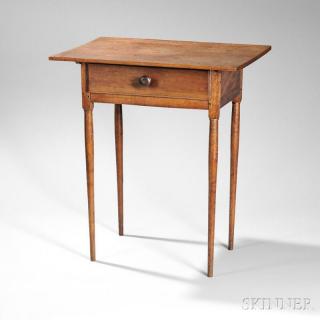 Appraisal: Shaker One-drawer Table Enfield New Hampshire tiger maple top bird's-eye