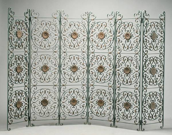 Appraisal: A Renaissance style iron and t le folding floor screen