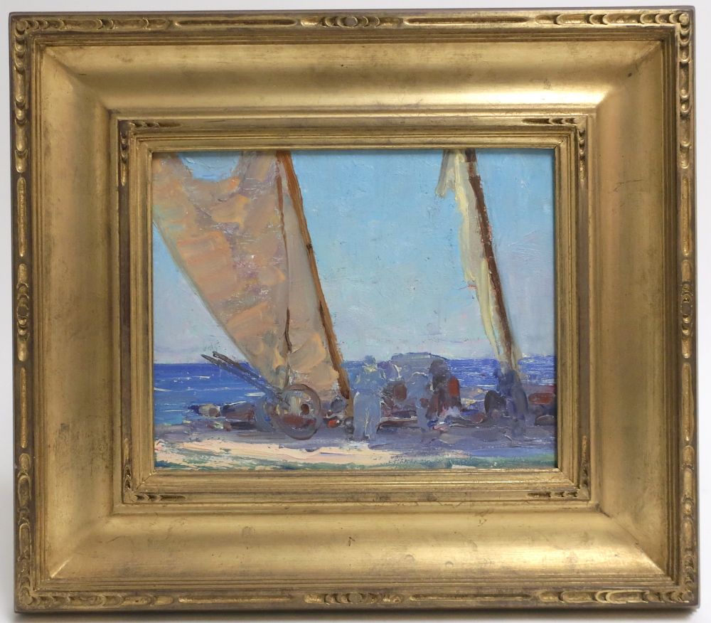 Appraisal: Harry Leslie Hoffman Fishing Boats w Cart O B Harry