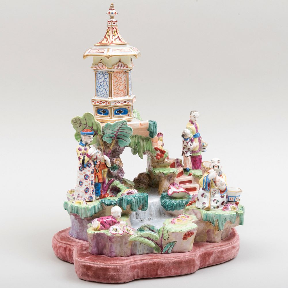 Appraisal: Continental Porcelain Chinoiserie Pagoda and Waterfall Figure Group in high