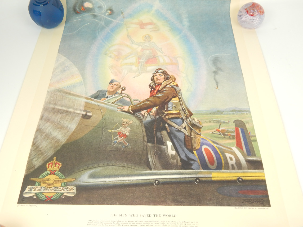 Appraisal: An Aviation print of WWII spitfire pilots entitled 'The Men