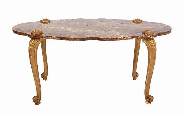 Appraisal: An agate topped coffee table on giltwood cabriole legs height