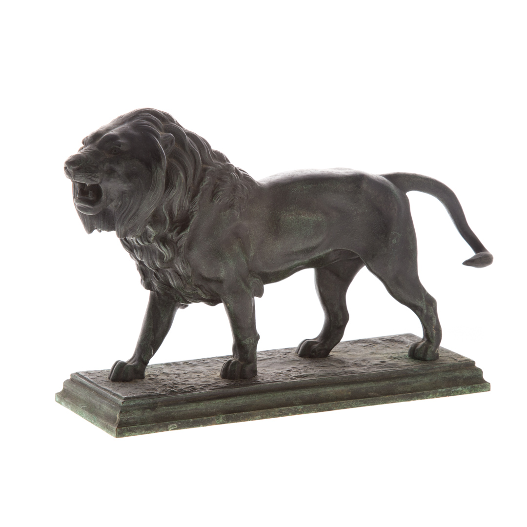 Appraisal: After Antoine Louis Barye French - Roaring Lion bronze with