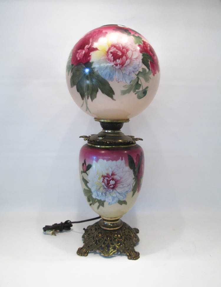 Appraisal: HAND PAINTED GONE WITH THE WIND STYLE LAMP having milk