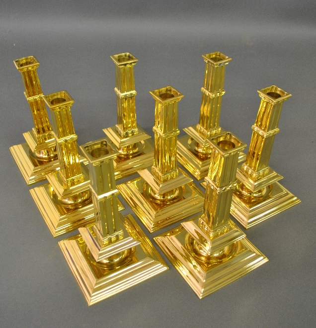 Appraisal: - Eight reproduction brass column candlesticks h x w -