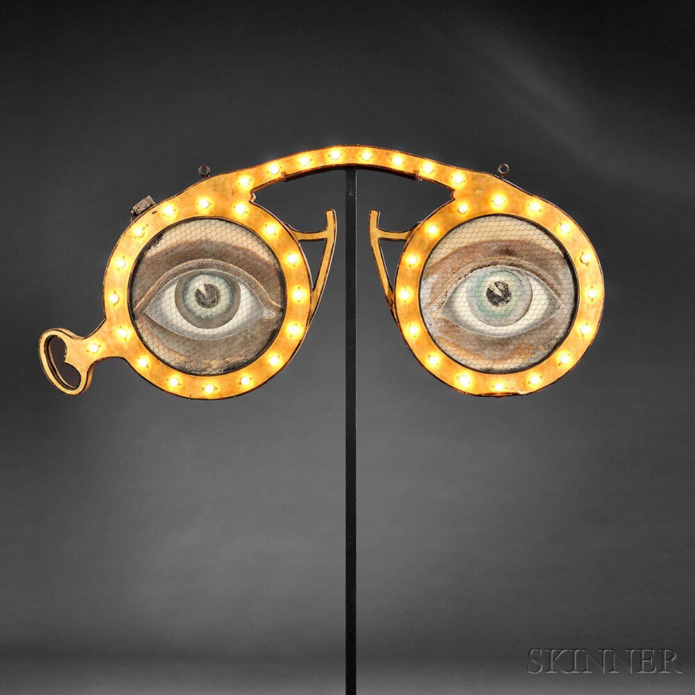 Appraisal: Gilded Steel and Glass Optometrist Sign America early th century