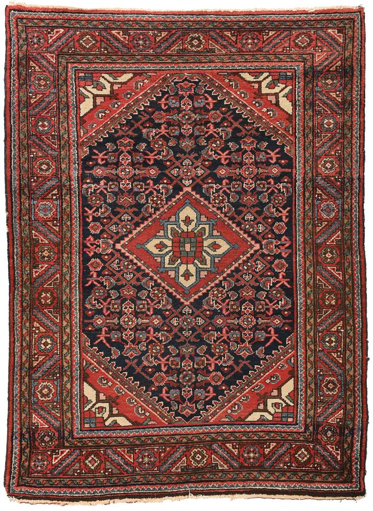 Appraisal: Serebend Rug th century floral central medallion blue field with