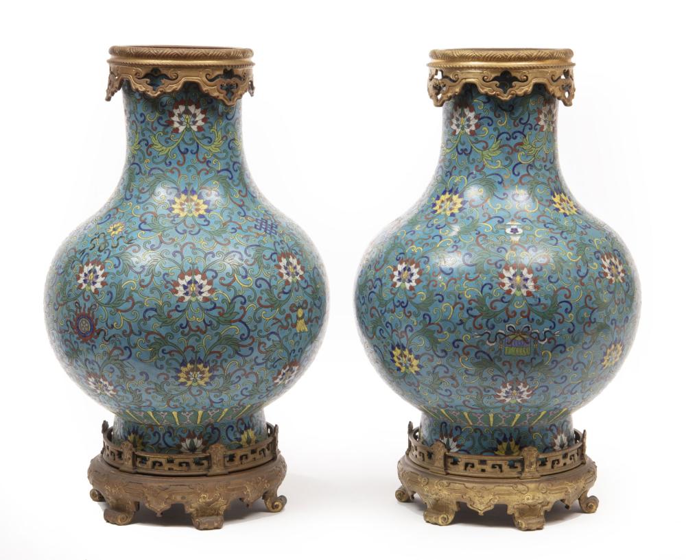 Appraisal: Large and Impressive Pair of French Gilt Bronze-Mounted Chinese Gilt