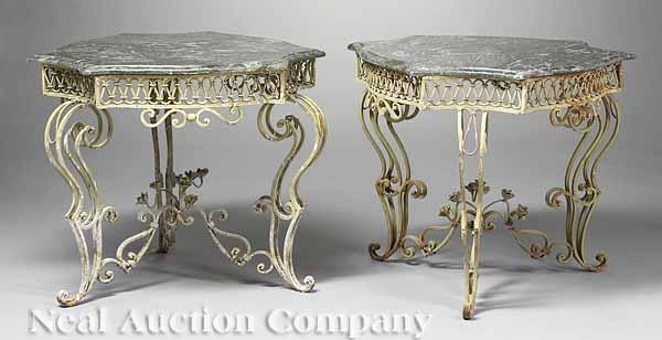 Appraisal: A Pair of Painted Wrought Iron Gueridons in the Rococo