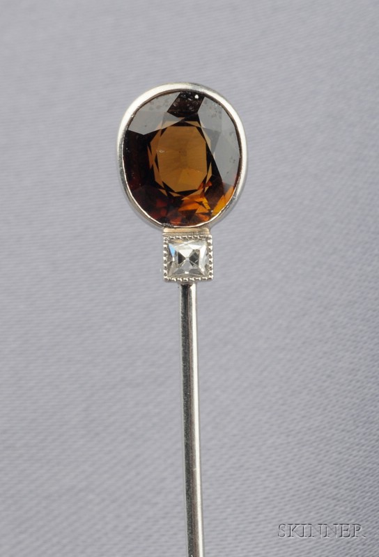 Appraisal: Art Deco Platinum Andalusite and Diamond Stickpin J E Caldwell