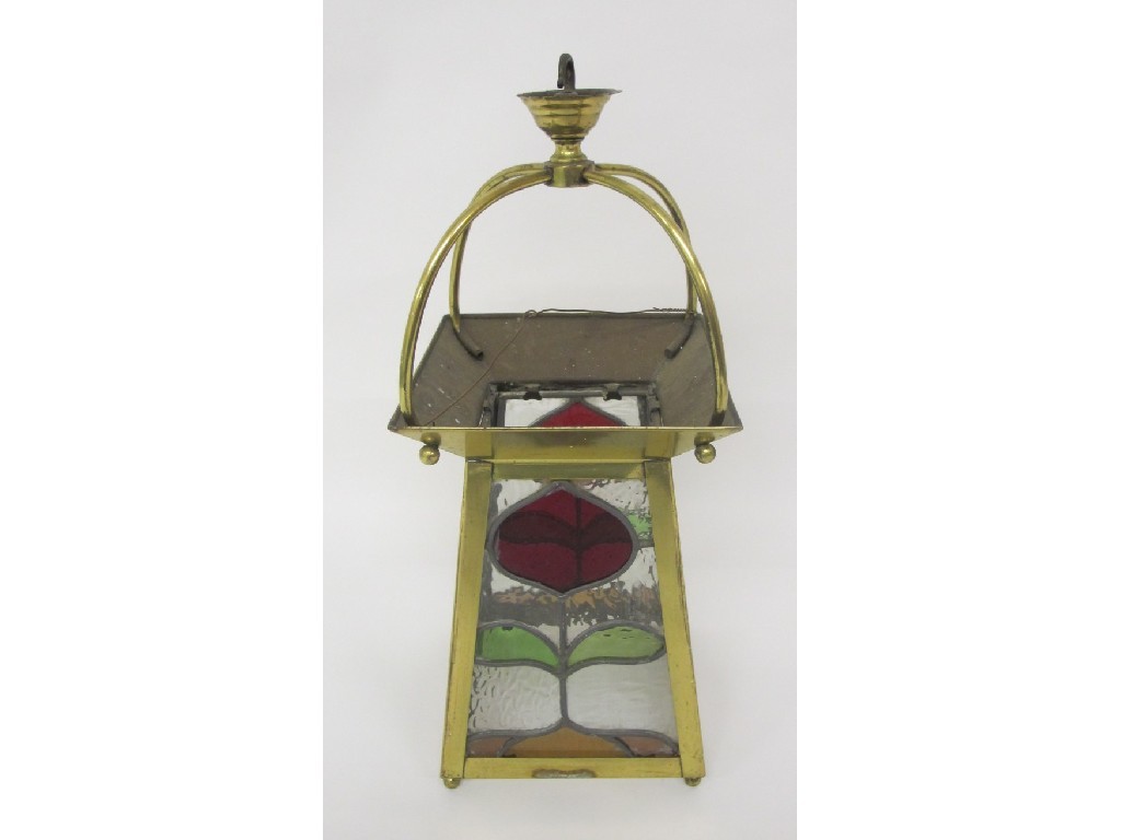 Appraisal: An Art Nouveau brass lantern style ceiling light with four