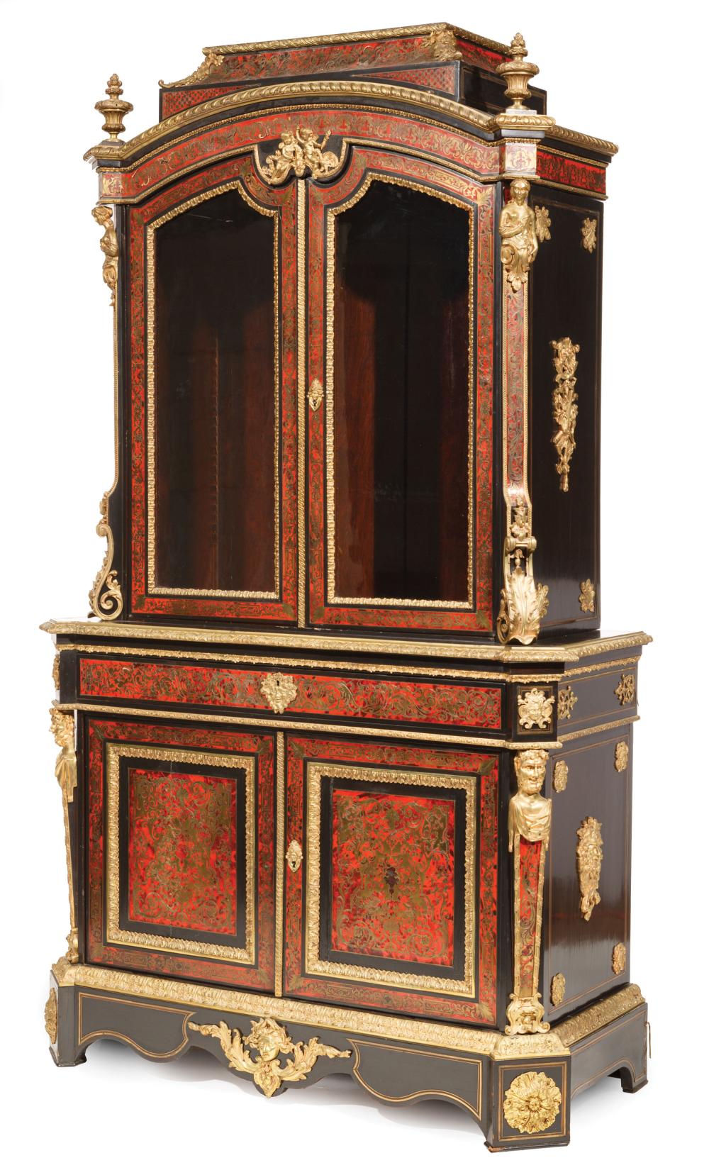 Appraisal: Antique Continental Bronze-Mounted Rosewood Ebonized and Boullework Bibliotheque upper case