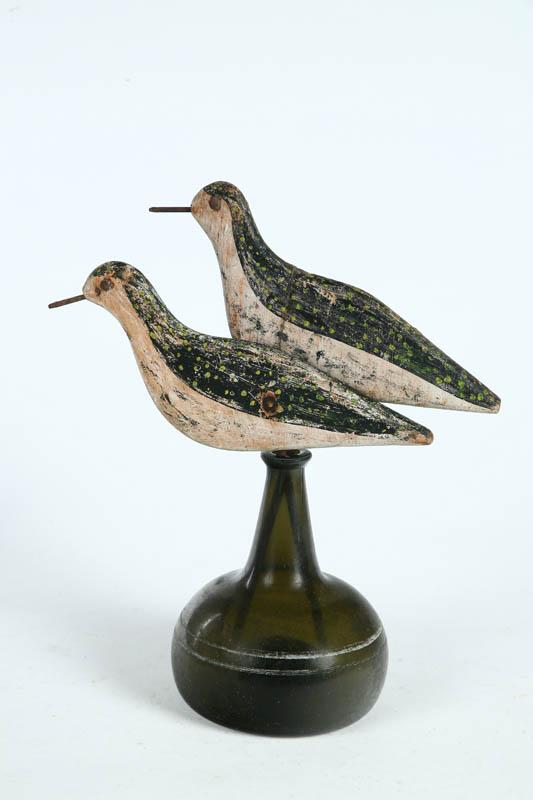 Appraisal: TWO SHOREBIRDS AND A BOTTLE American found in Maine Pair