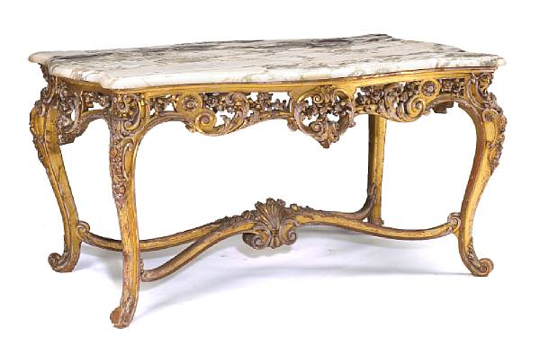 Appraisal: A Louis XV style giltwood table de milieufourth quarter th