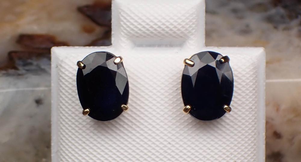 Appraisal: PAIR OF SAPPHIRE AND FOURTEEN KARAT GOLD EAR STUDS each