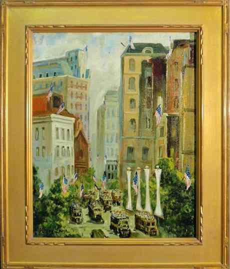 Appraisal: Oil on canvas painting of an American parade signed l