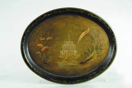 Appraisal: FINE HAND PAINTED TOLE TRAY Large oval tray has central