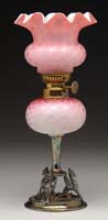 Appraisal: RARE DQMOP PINK SATIN PEG LAMP Unlisted Dark pink shading