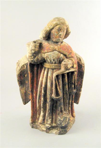 Appraisal: Polychrome carved stone figure of an angel th th century