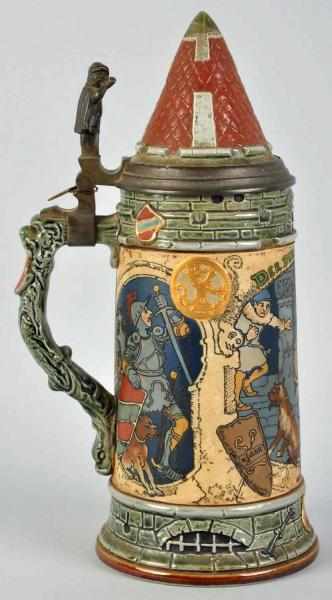 Appraisal: Mettlach L Ritter Knights Stein No damage Secure lid Signed