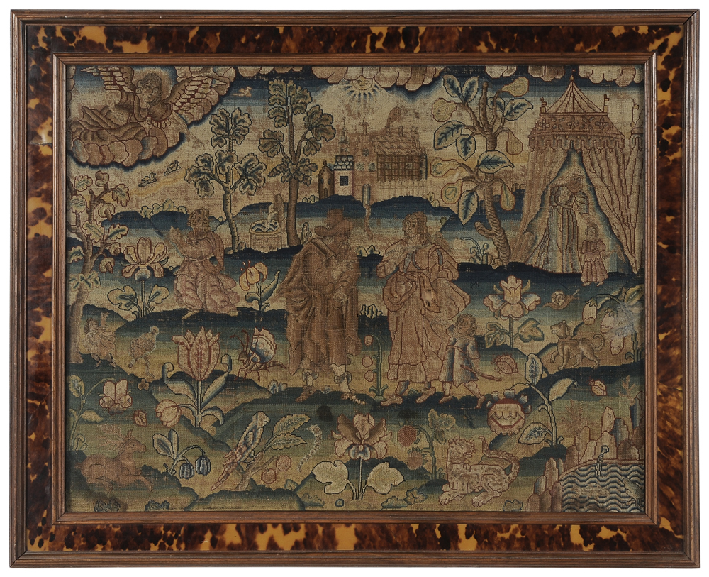 Appraisal: th Century Embroidered Panel English depicting the biblical story of