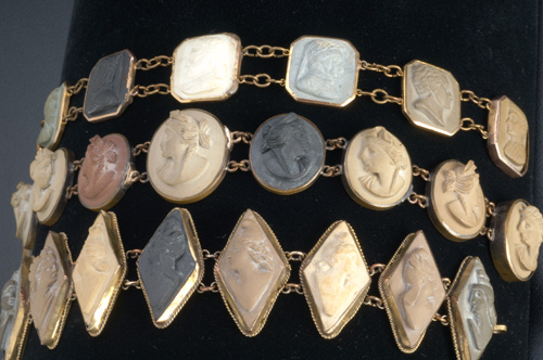 Appraisal: Three th C lava cameo bracelets depicting women statesmen or