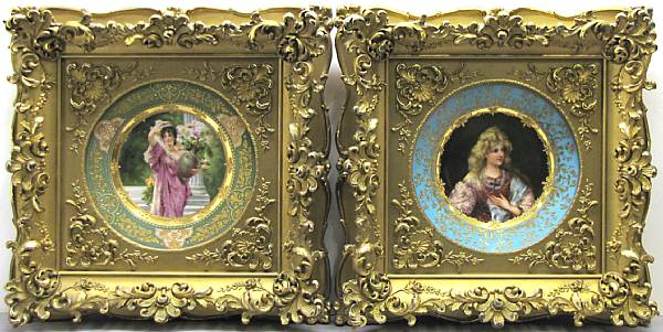 Appraisal: Two Vienna style painted porcelain and raised enamel decorated cabinet