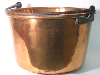 Appraisal: Large Copper apple butter kettle th century Heavy iron swing