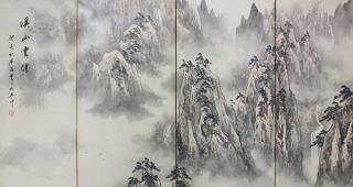 Appraisal: Chinese Four Chinese four-panel screen ink and color on paper