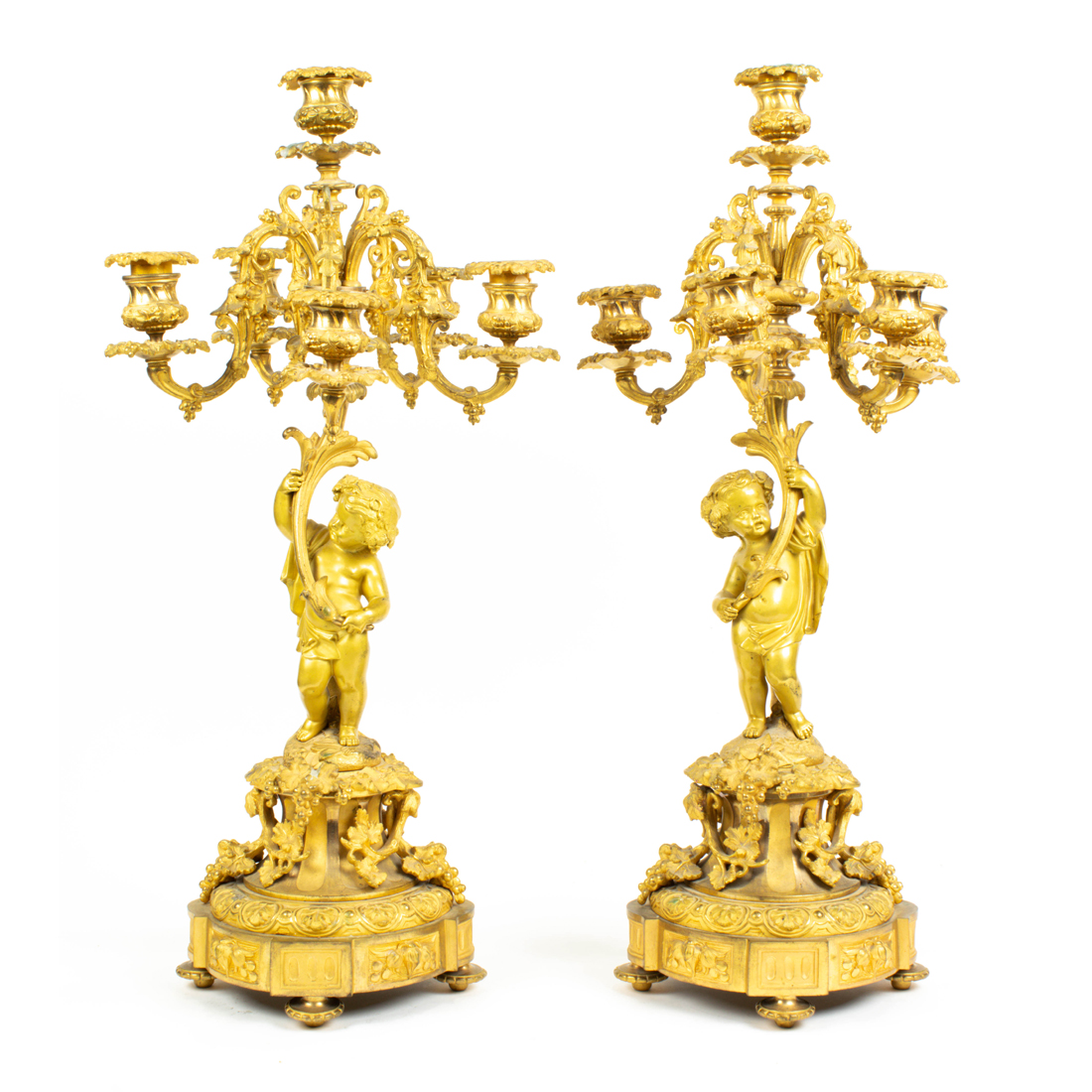 Appraisal: A PAIR OF NAPOLEON III GILT BRONZE FIGURAL CANDELABRA A