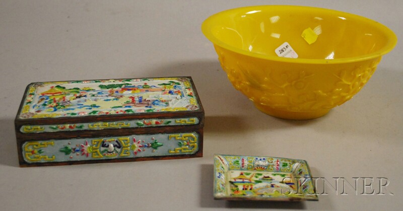 Appraisal: Three Chinese Items including a Peking-style yellow glass bowl and