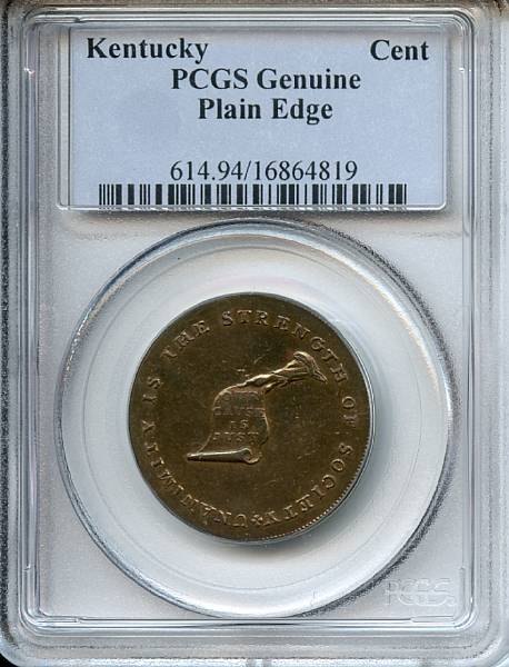 Appraisal: Kentucky Token Plain Edge Genuine Altered Surfaces PCGS Details of