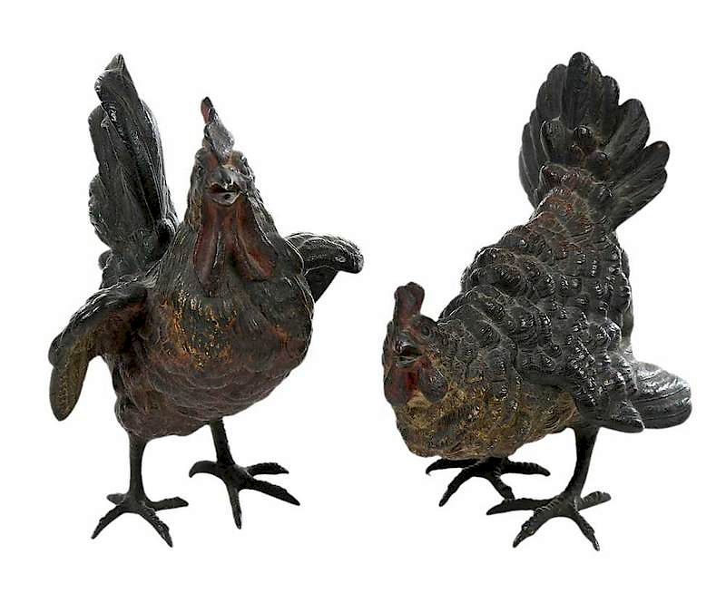 Appraisal: Two Austrian Cold Painted Bronze Chickens late th early th