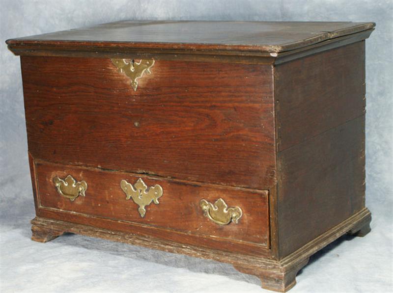 Appraisal: Miniature oak Georgian one drawer blanket chest replaced hinges probably