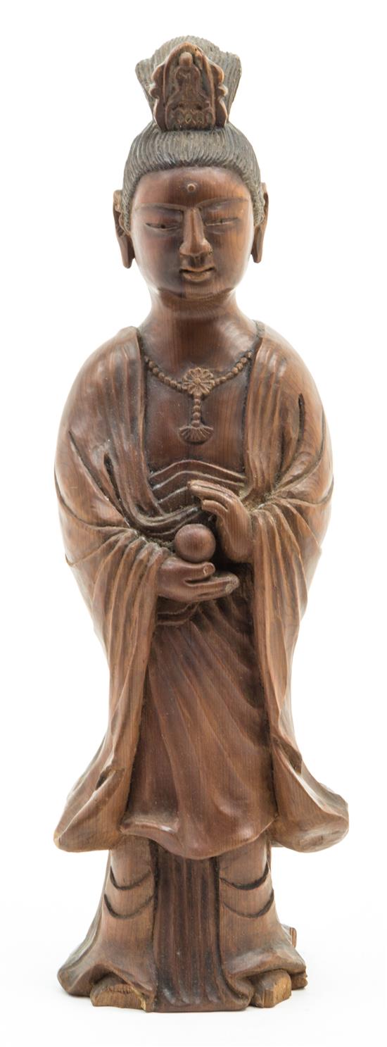 Appraisal: Sale Lot A Carved Wood Figure of a Standing Guanyin