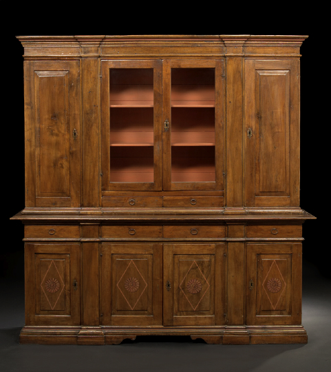 Appraisal: Tuscan-Style Provincial Fruitwood Cabinet the molded cornice above a case