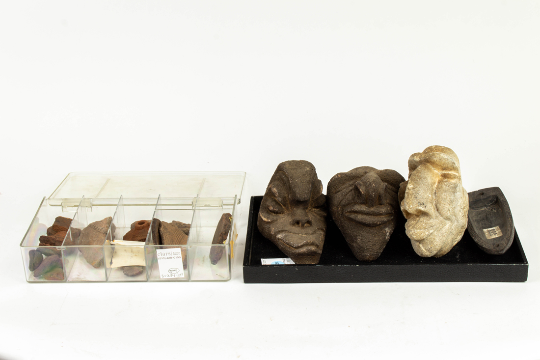 Appraisal: ASSEMBLED GROUP OF OCEANIC STONE HEADS AND POTTERY FRAGMENTS Assembled