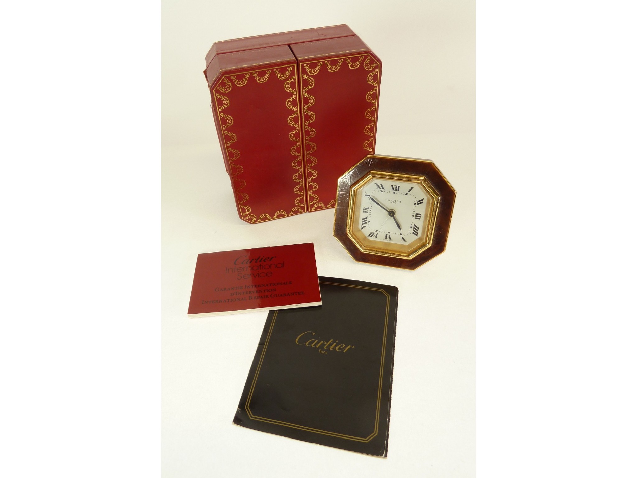 Appraisal: CARTIER PARIS CEINTURE BEDSIDE CLOCK eight day movement with octagonal