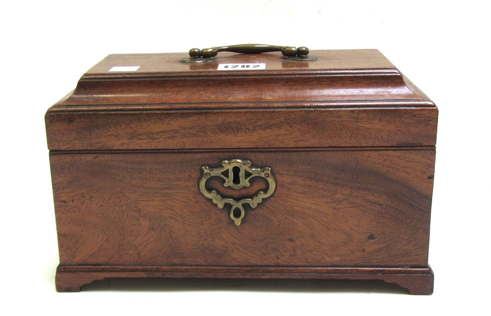 Appraisal: A George III mahogany rectangular tea caddy on bracket feet