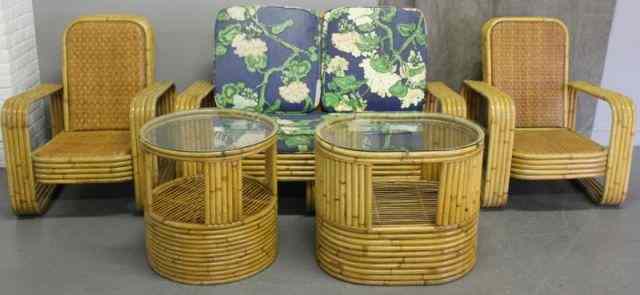 Appraisal: Great Vintage Tube Rattan Set Including a settee two armchairs