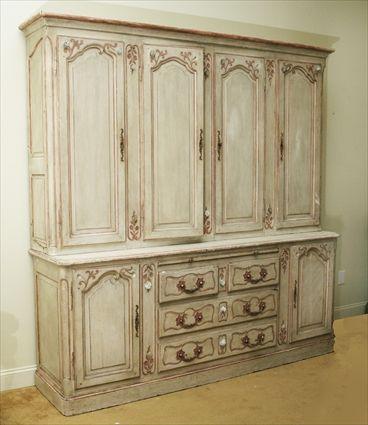 Appraisal: French Provincial-Style Porcelain-Mounted Painted Buffet a Deux Corps Designed by