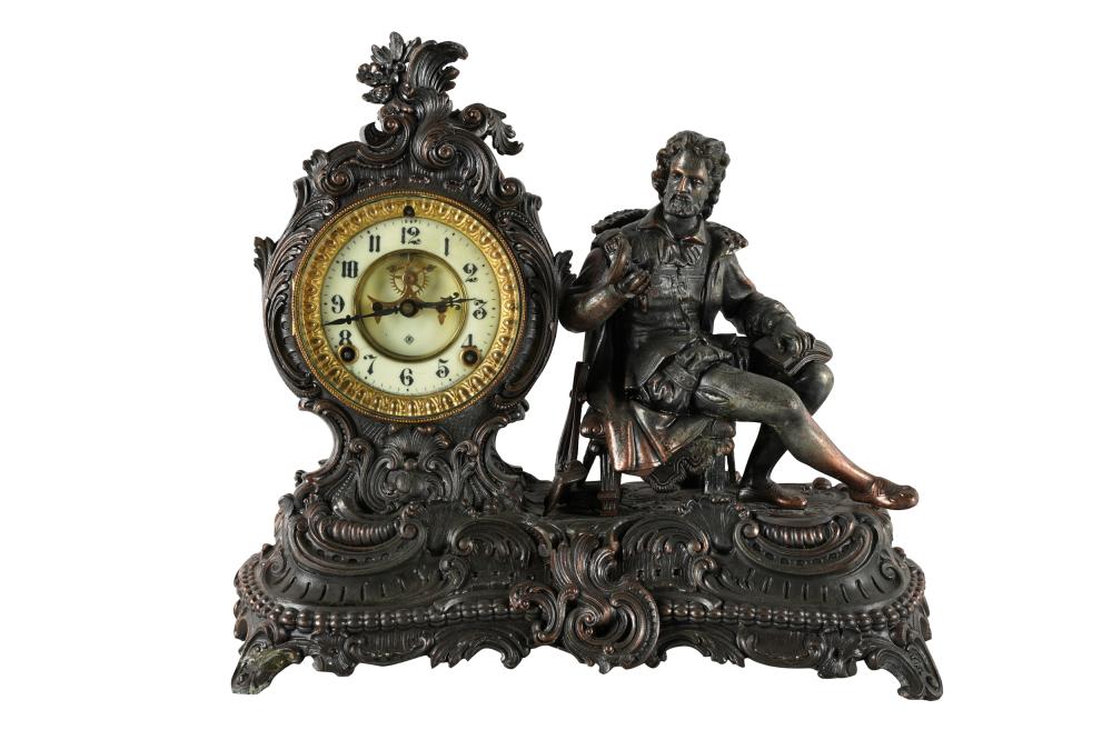 Appraisal: ANSONIA CAST METAL FIGURAL TABLE CLOCKsigned to dial with an