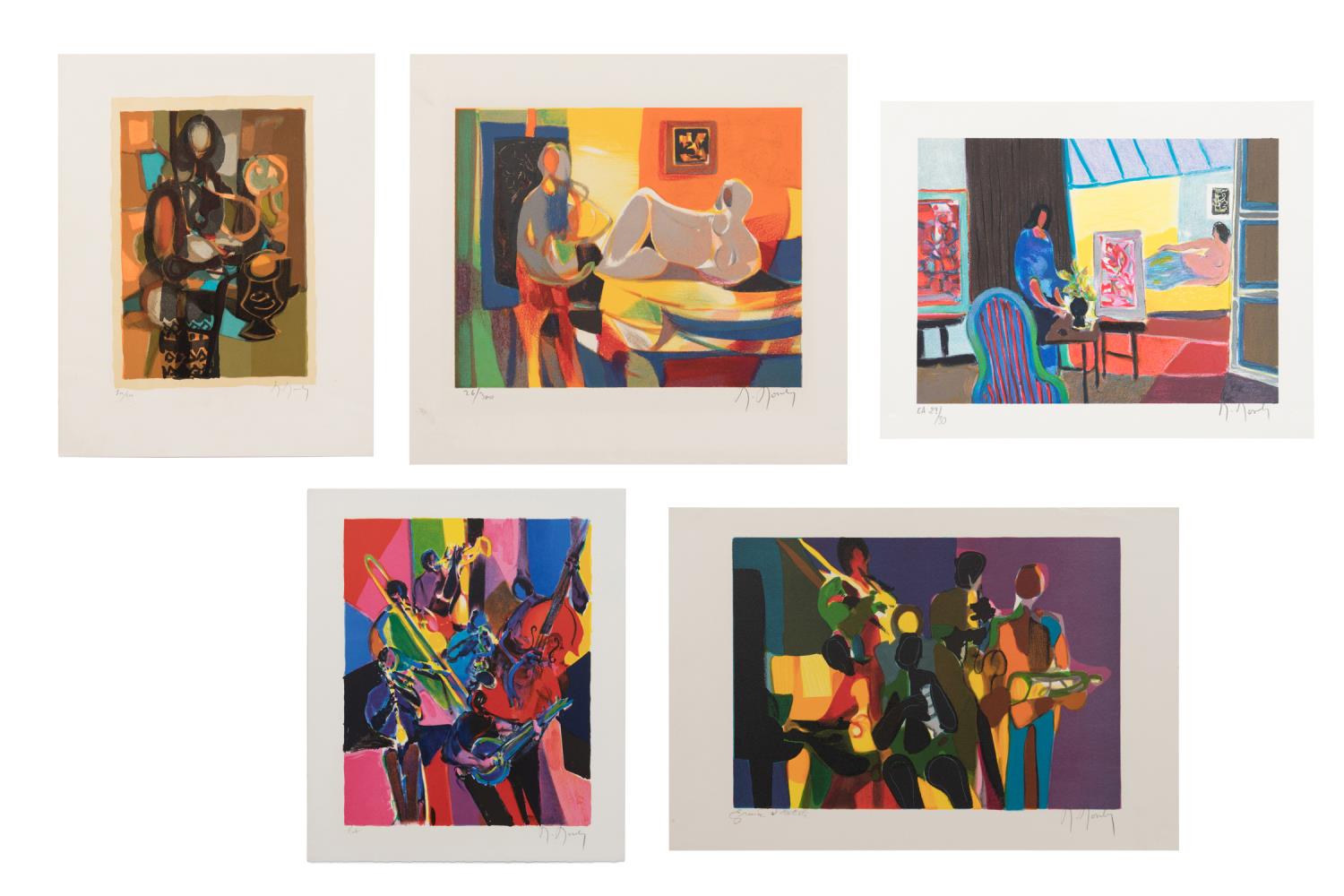 Appraisal: FIVE M MOULY FIGURAL LITHOGRAPHS Five Marcel Mouly France -