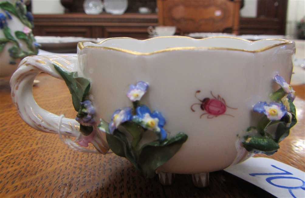 Appraisal: FIVE PIECE MEISSEN FORGET-ME-NOT TEA SET with applied flowers and