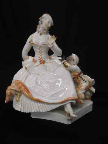 Appraisal: Meissen Porcelain Figurine Lady with Monkey monkey is dressed like