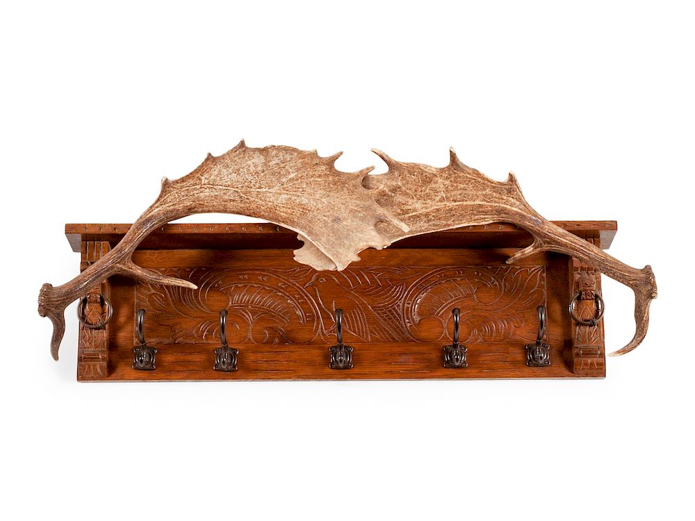 Appraisal: Victorian Style Carved Wood and Moose Paddle Hanging Coat Rack